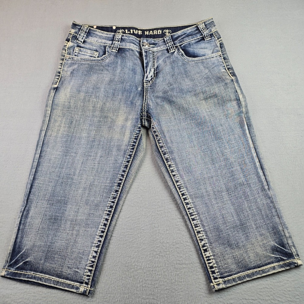 Live Hard Bling Denim Capri Women's Size 10 Embellished Rhinestone Pockets Jeans